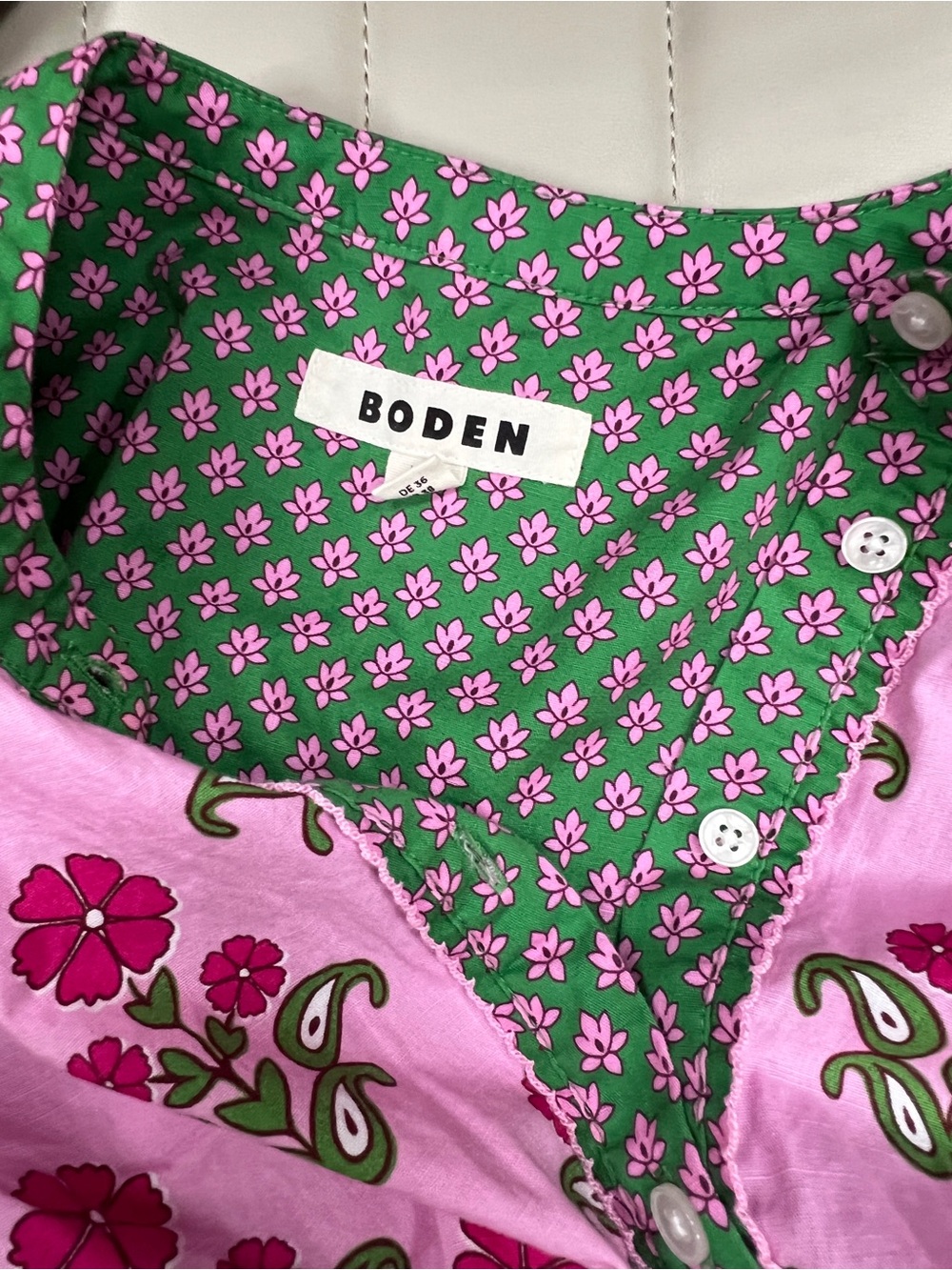 Boden Arabella Cotton Blouse Meadowsweet Pink Pansy Stamp Floral Top Size 6 - Picture 16 of 16